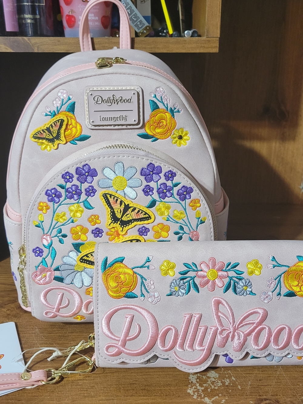 Loungefly Dollywood Pink Butterfly Collection Mini Backpack N Wallet. Price Firm